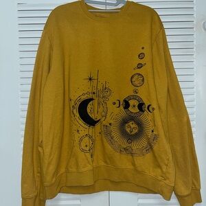 Men's Mustard Celestial Graphic Crewneck Sweater